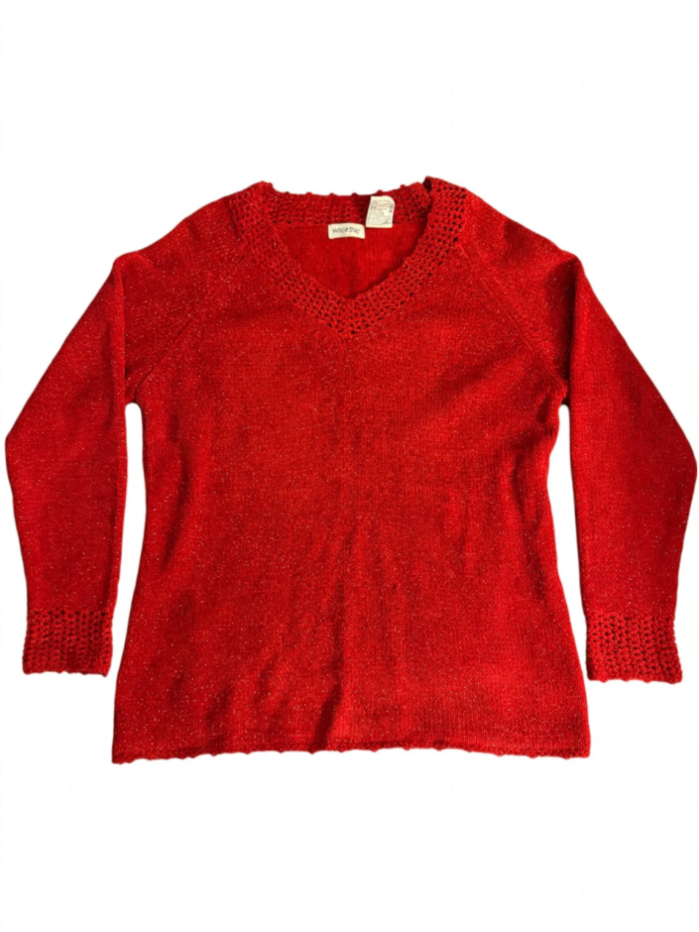 Women's White Stag Red V-Neck Sweater Size 12